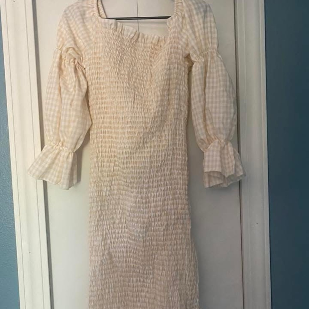 Elegant Cream Gingham Dress